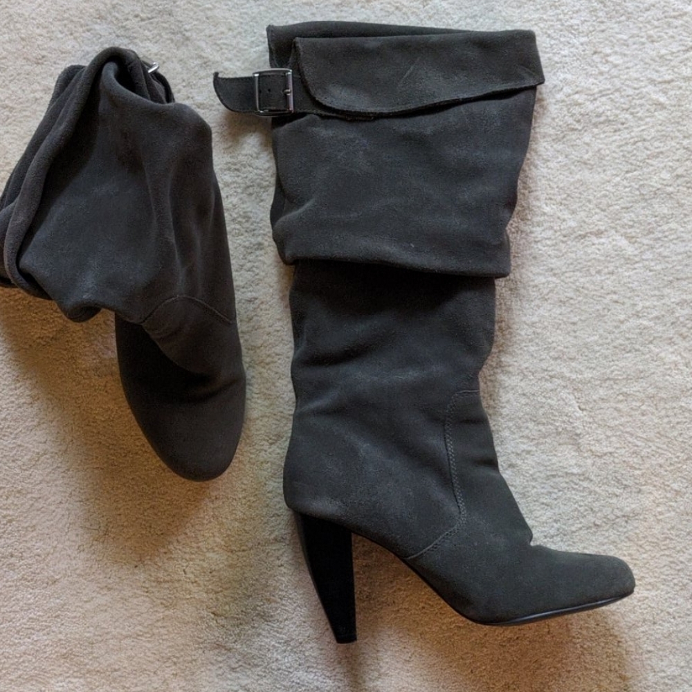 Gray Suede Slouchy Boots